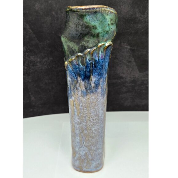 Studio Pottery Vase Blue Green Purple 8.25" Tall, Signed - Picture 2 of 9